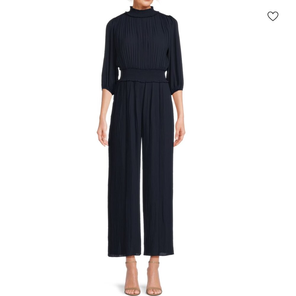 Nanette Lepore Accordion Pleated Smocked Mock Neck Wide Leg Jumpsuit Size 16
